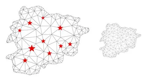 Polygonal Wire Frame Mesh Vector Andorra Map with Stars Stock Illustration