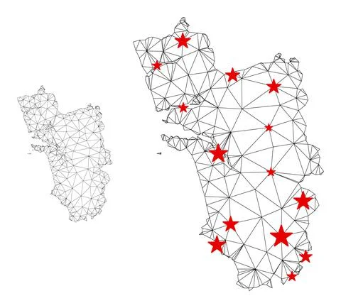 Polygonal Wire Frame Mesh Vector Goa State Map with Stars Stock Illustration
