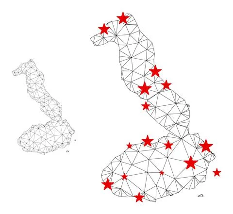 Polygonal Wire Frame Mesh Vector Isabela Island of Galapagos Map with Stars Ilustración de archivo