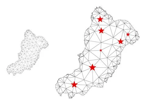 Polygonal Wire Frame Mesh Vector La Graciosa Island Map with Stars 스톡 일러스트