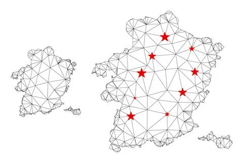 Polygonal Wire Frame Mesh Vector Limburg Province Map with Stars Stock Illustration