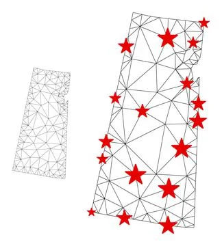 Polygonal Wire Frame Mesh Vector Saskatchewan Province Map with Stars イラスト素材