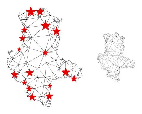 Polygonal Wire Frame Mesh Vector Saxony-Anhalt Land Map with Stars Stock Illustration
