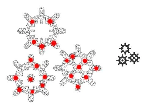 Polygonal Wire Frame Micro Mechanics Icon with Virus Nodes Stock Illustration