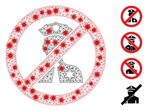 Polygonal Wire Frame No Entry Police Icon with Virus Elements Illustrazione stock