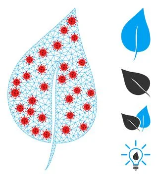 Polygonal Wire Frame Plant Leaf Pictogram with Coronavirus Elements Ilustración de archivo