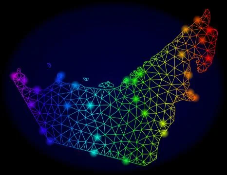 Polygonal Wire Frame Rainbow Mesh Vector Map of United Arab Emirates with Bright Ilustración de archivo