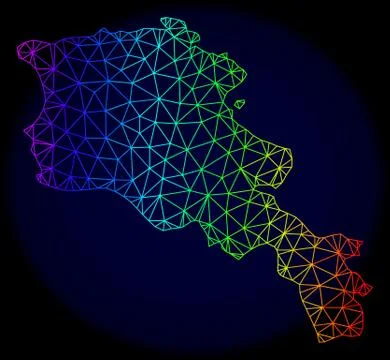 Polygonal Wire Frame Rainbow Mesh Vector Map of Armenia Stock Illustration