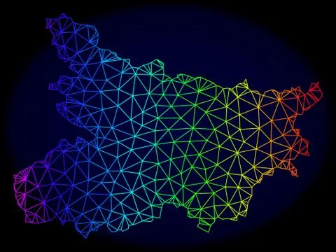 Polygonal Wire Frame Rainbow Mesh Vector Map of Bihar State Stock Illustration