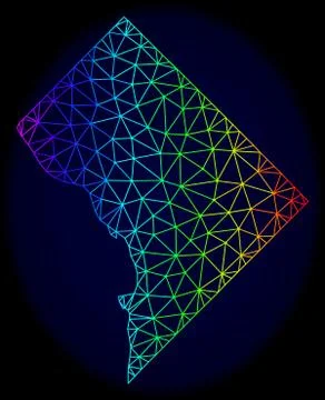 Polygonal Wire Frame Rainbow Mesh Vector Map of District Columbia Stock Illustration