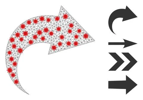 Polygonal Wire Frame Redo Icon with Covid Elements Illustrazione stock