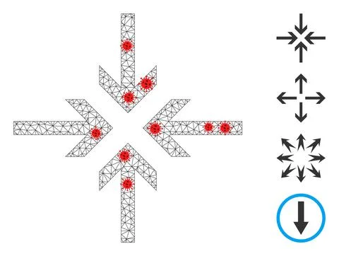 Polygonal Wire Frame Reduce Arrows Icon with Infectious Nodes Stock Illustration