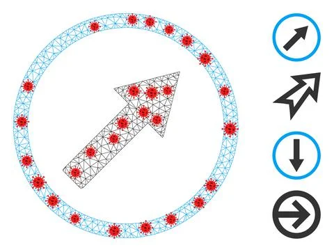 Polygonal Wire Frame Up-Right Rounded Arrow Pictogram with Covid Elements Stock Illustration