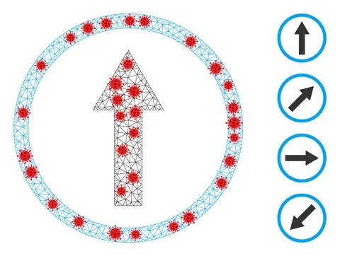 Polygonal Wire Frame Up Rounded Arrow Pictogram with Virus Elements Stock Illustration