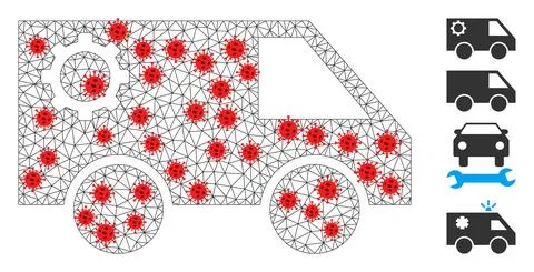 Polygonal Wire Frame Service Car Pictogram with Infection Elements Stockillustratie