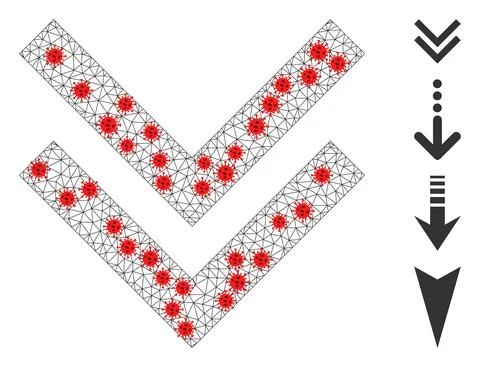 Polygonal Wire Frame Shift Down Pictogram with Pathogen Nodes Stock Illustration