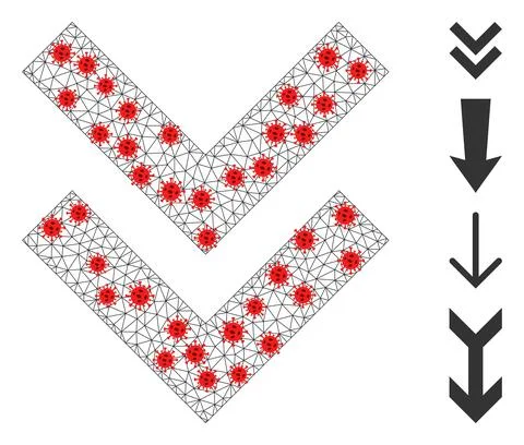 Polygonal Wire Frame Shift Down Icon with Coronavirus Nodes Stock Illustration
