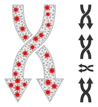 Polygonal Wire Frame Shuffle Arrows Down Icon with Infectious Elements Illustrazione stock