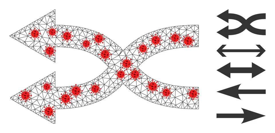 Polygonal Wire Frame Shuffle Arrows Left Pictogram with Infectious Centers Stock Illustration