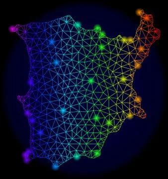Polygonal Wire Frame Spectrum Mesh Vector Map of Koh Samui with Color Light Stock Illustration