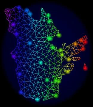 Polygonal Wire Frame Spectrum Mesh Vector Map of Quebec Province with Bright Stock Illustration