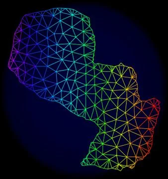 Polygonal Wire Frame Spectrum Mesh Vector Map of Paraguay Ilustração Stock