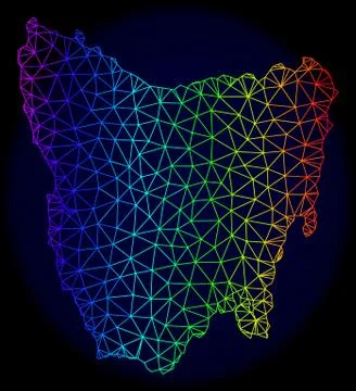 Polygonal Wire Frame Spectrum Mesh Vector Map of Tasmania Island Stock-Illustration
