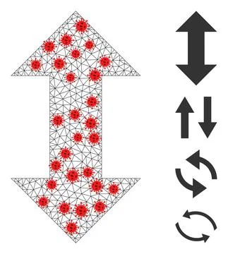 Polygonal Wire Frame Vertical Exchange Arrows Icon with Covid Elements Stock Illustration
