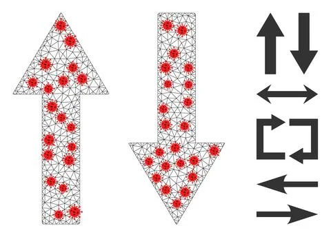 Polygonal Wire Frame Vertical Flip Arrows Icon with Pathogen Nodes Stock Illustration
