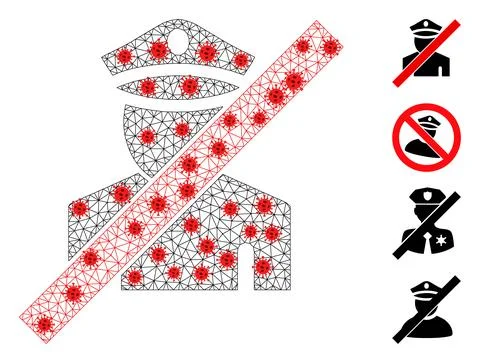 Polygonal Wire Frame Wrong Policeman Icon with Virus Nodes Illustrazione stock