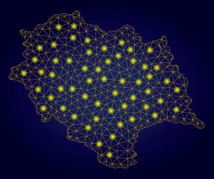Polygonal Wire Frame Yellow Himachal Pradesh State Map with Light Spots Illustrazione stock