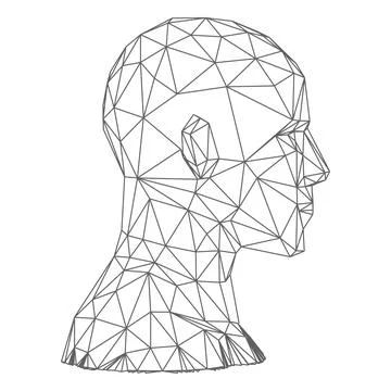 Polygonal wireframe black outline vector side view, biometric technology digital Stock Illustration