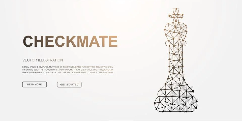 Polygonal wireframe chess king illustration with Checkmate text, modern abstract Stock Illustration