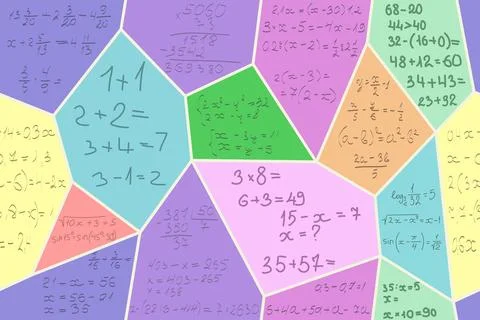 Polygons and mathematical examples and formulas of varying complexity Stock Illustration