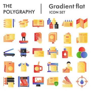 Polygraphy flat icon set, printing symbols collection, vector sketches, logo Stockillustratie
