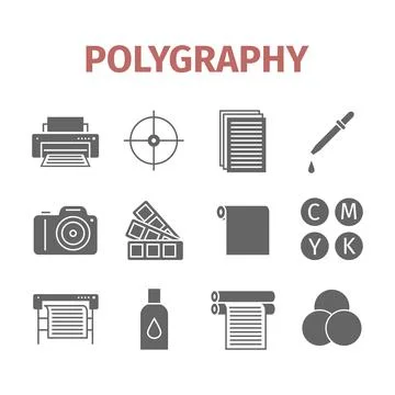 Polygraphy icons set. Vector infographic 스톡 일러스트