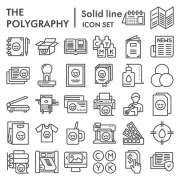 Polygraphy line icon set, printing symbols collection, vector sketches, logo イラスト素材