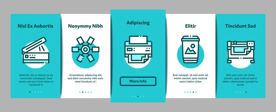 Polygraphy Printing Service Onboarding Elements Icons Set Vector 스톡 일러스트