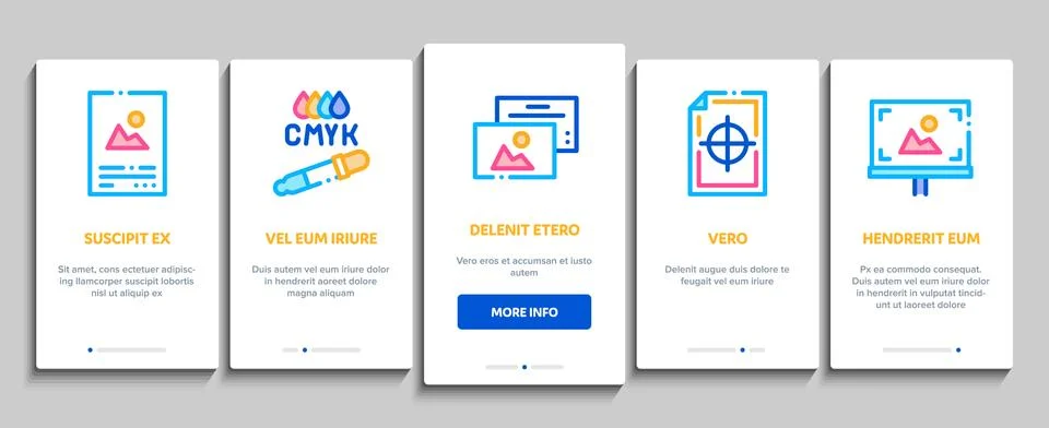 Polygraphy Printing Service Onboarding Elements Icons Set Vector Stock Illustration