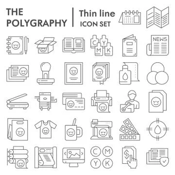 Polygraphy thin line icon set, printing symbols collection, vector sketches イラスト素材
