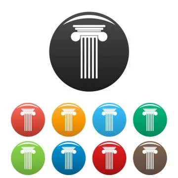 Polyhedral column icons set color Stock Illustration