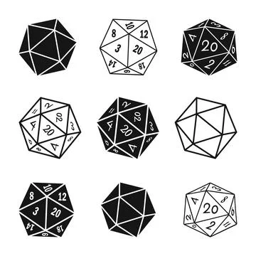 Polyhedral Dice Set Silhouette, 20-sided dice SVG, D20 Dice Stock Illustration