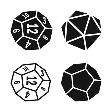 Polyhedral Dice Set Silhouette, D20 Dice Isometric SVG, Dnd dice Svg, Stock Illustration