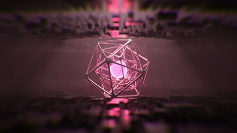 Polyhedron Geometry and a 3d Glowing globe in the middle in red Stock Footage 253583683
