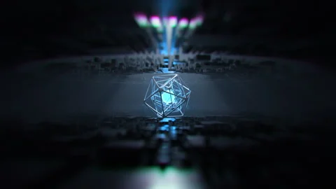 Polyhedron Geometry and a 3d Glowing globe in the middle in blue Stock Footage 253583957