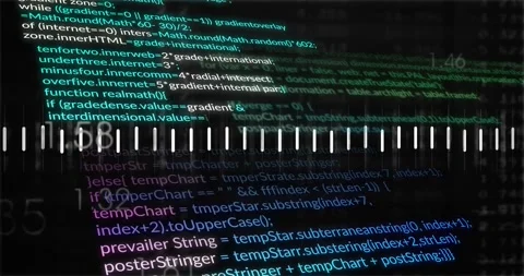 Polyline appearing starting bar meter tracing waveform code scrolling numbers Stock Footage 329471589
