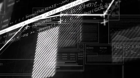 Polyline graph revealing nodes as bright streak sweeping in, animating panels, Stock Footage 332504673