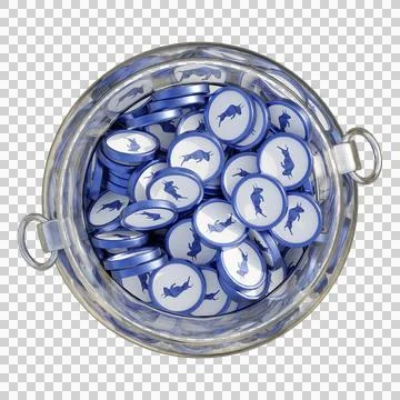 Polymath POLY in 3D crypto coin saving bank with stack coins on isolated Foto stock