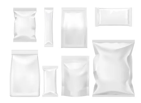 Polymer and paper packages and packets mockups Stock Illustration