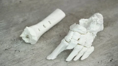 Polymer bone for prosthetics․  3D print of a bone used for medical implants. Stock Footage 153261065